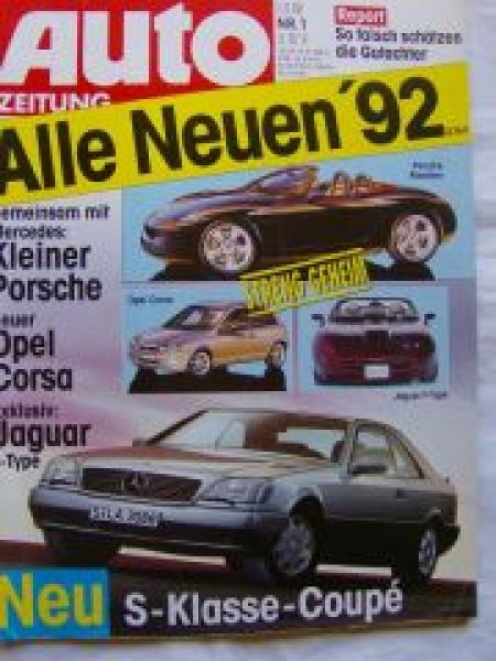 Auto Zeitung 1/1992 Fiat Cinquecento, Mazda 626,Carina 1.6GLi