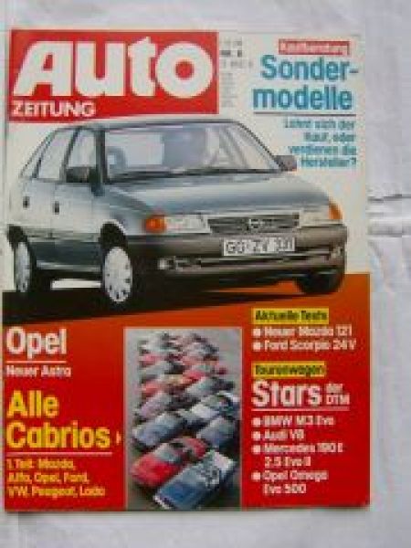 Auto Zeitung 8/1991 Mazda 121, Ford Scorpio 24V,BMW M3 Evo E30,