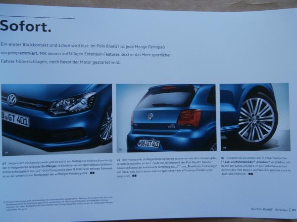 VW Polo (6C) BlueGT Prospekt Mai 2016 +Preisliste NEU