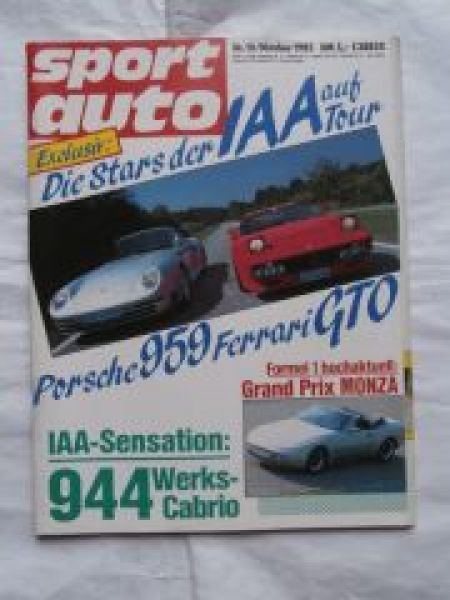 sport auto 10/1985 Porsche 959 vs. Ferrari GTO,Porsche 944 Cabri