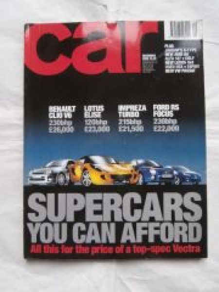 car magazine 12/2000 Clio V6, Lotus Elise,Impreza Turbo, Focus R