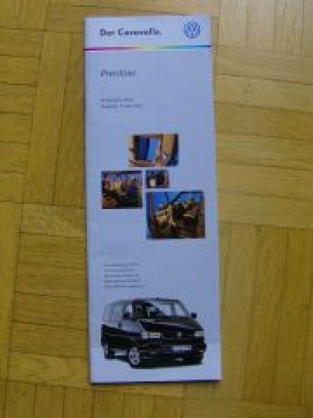 VW Preisliste Caravelle T4 5/1999 NEU