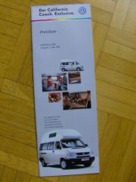 VW Preisliste T4 California Coach.Excluisve Mai 1999 NEU