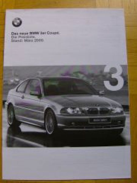 BMW Preisliste 3er Coupe E46 4/1999 320ci 323ci 328ci