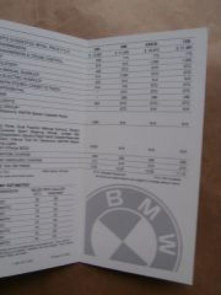 BMW 320i E21 528i E12 633CSi E24 733i E23 Pricelist USA 1981