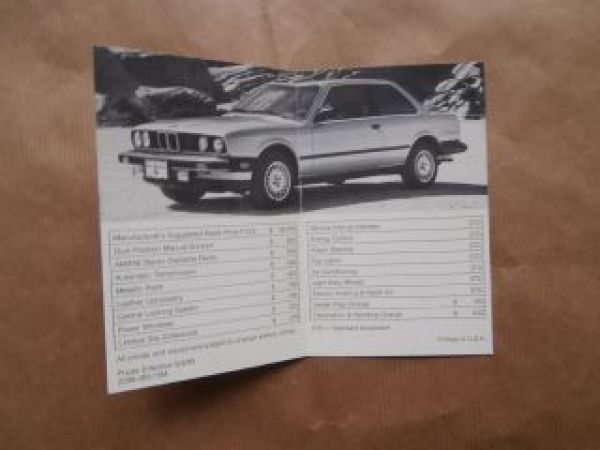BMW 318i E30 Suggested Retail Prices USA 1983 Rarität