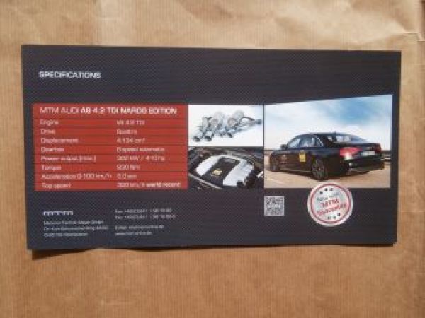 MTM Audi A8 4.2 TDI Nardo Edition Flyer März 2014 NEU