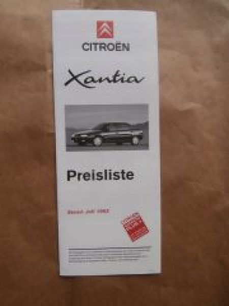Citroen Xantia Preisliste Juli 1993