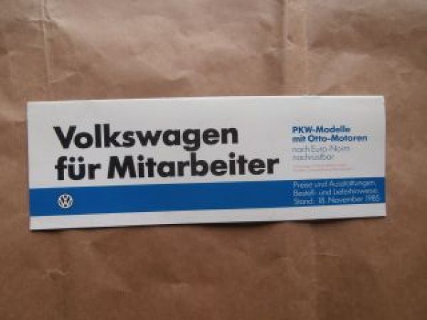 VW Preisliste für Mitarbeiter PKW-Modelle mit Otto-Motoren 18.11