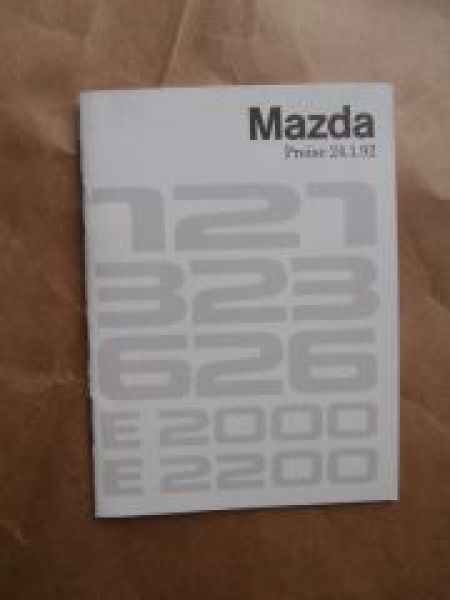 Mazda Preisliste 24.1.1992 121 323 626 E2000 E2200