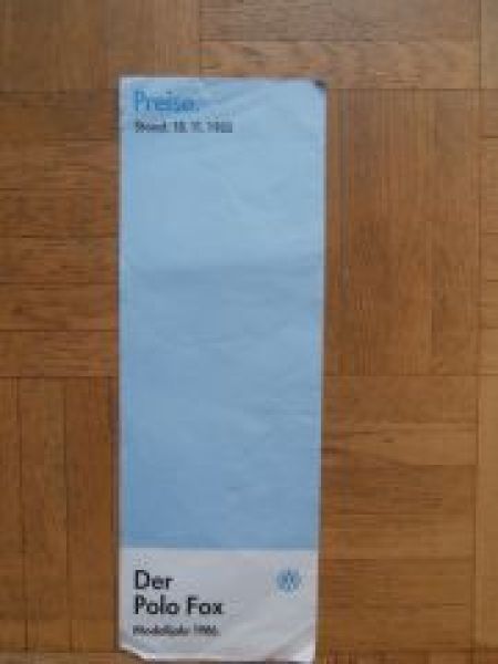 VW Polo Fox Typ86 Mdj.1986 Stand:18.11.1985