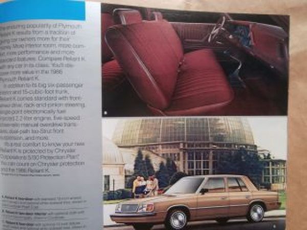 Plymouth Reliant K 1986 USA Brochure