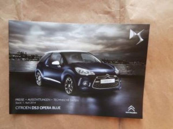 Citroen DS3 Opera Blue Preisliste 1.April 2014 NEU