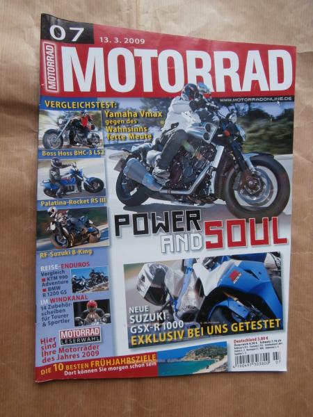 Motorrad 7/2009 Suzuki Gladius 650,BMW R1200GS und KTM 990 Adventure,Suzuki GSX-R 1000,Honda Roller SW-T400ABS und SH125i