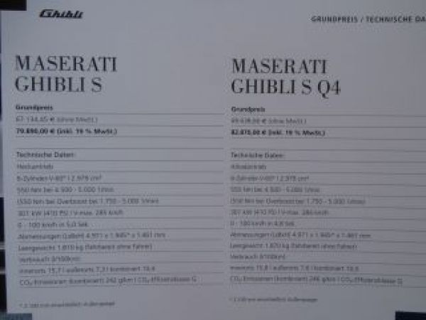 Maserati Ghibli +S + S Q4 Preisliste Juli 2014 NEU