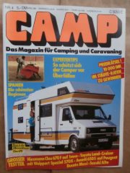 CAMP 4/1986 Niesmann Clou 670F auf Iveco,Toyota Land-Cruiser