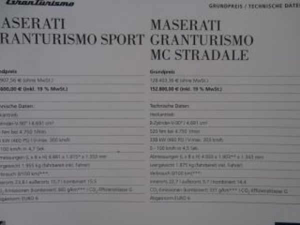 Maserati GranTurismo +MC Stradale +Sport Preisliste Juli 2015