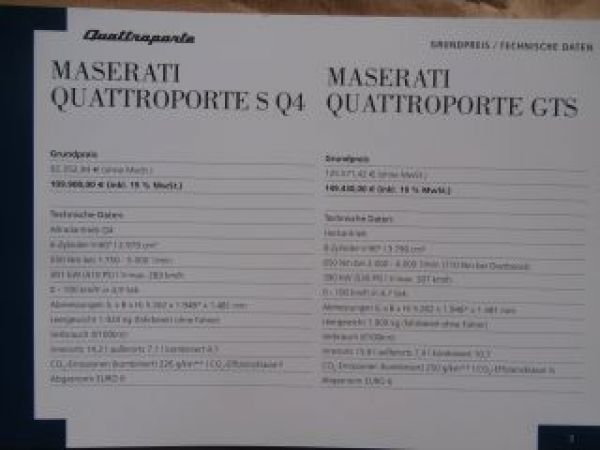 Maserati Quattroporte Diesel +S +Q4 +GTS Preisliste Juli 2015