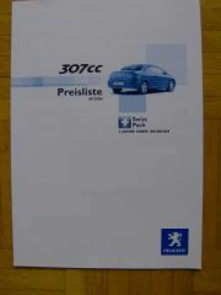 Peugeot 307 CC Preisliste 9/2004 Swiss Pack NEU