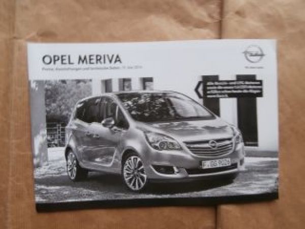 Opel Meriva Preisliste Mai 2014 NEU