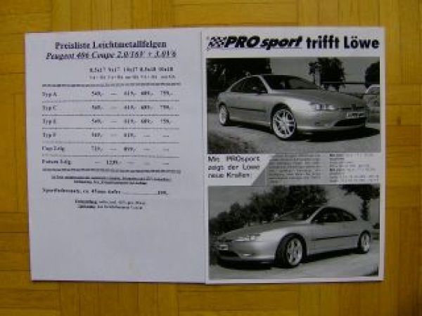 PROsport Peugeot 406 Coupe Tuning Prospekt+Preisliste
