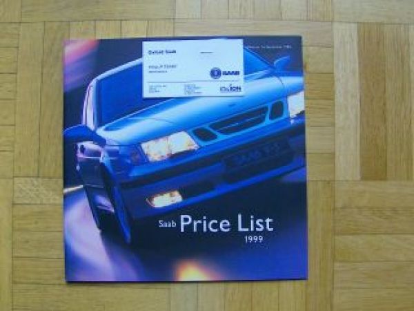 Saab Price List 1999 9-3 9-5 UK Englisch Rechtslenker