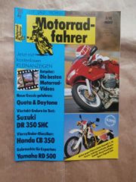 Motorradfahrer 3/1992 Suzuki DR350 SHC,Honda CB350