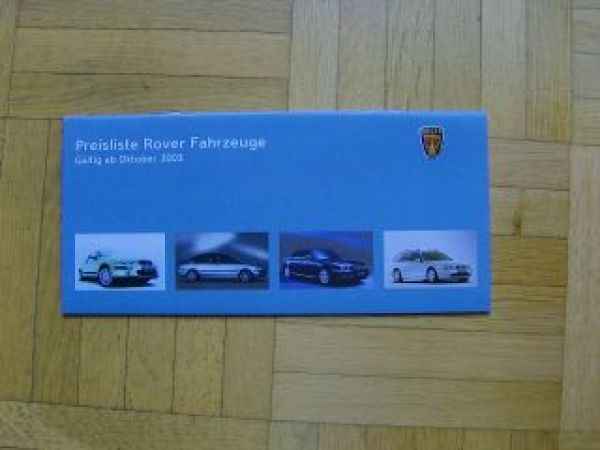 Rover Preisliste Fahrzeuge 8/2001 NEU
