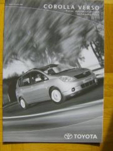 Toyota Corolla Verso Prospekt +Preisliste 1/2002 NEU