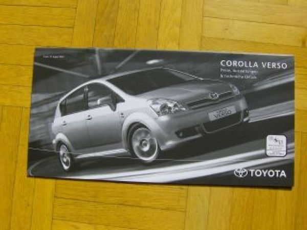Toyota Corolla Verso Preisliste 8/2004