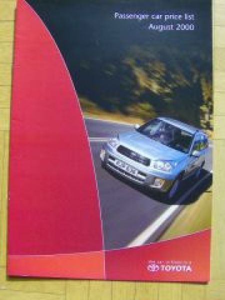 Toyota Passenger car price list August 2000 UK Englisch NEU