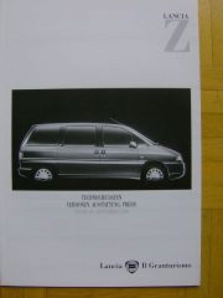 Lancia Z Preisliste +Ausstattung/Technik 1.9.2000 NEU