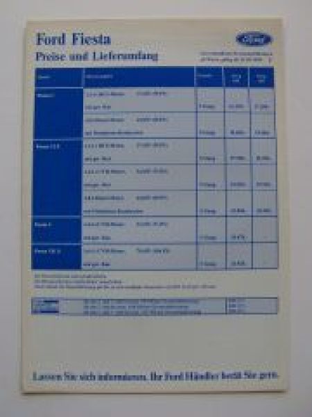 Ford Fiesta Preisliste 17.10.1990