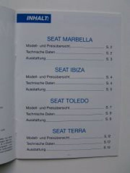 Seat Gesamtpreisliste 3/1993 Marbella Ibiza Toledo Terra