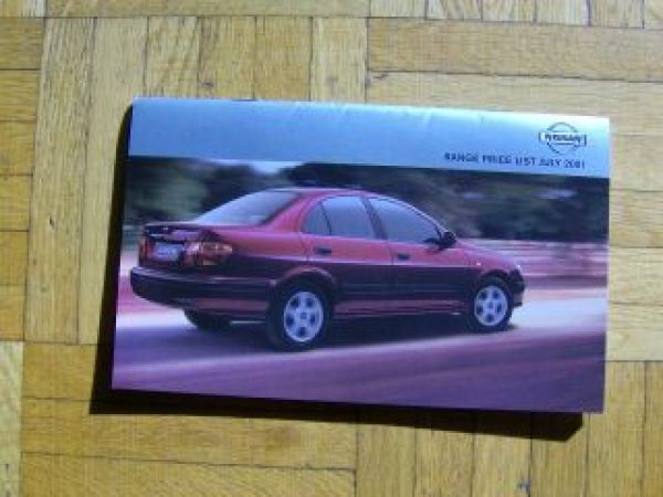 Nissan Range Price List 7/2001 UK Englisch NEU