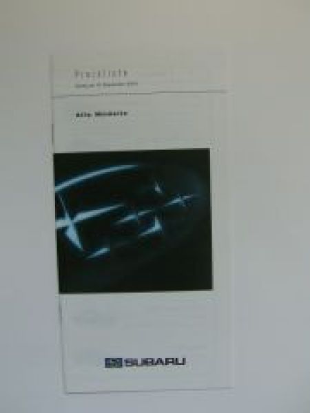 Subaru Preisliste alle Modelle 10.9.2001 NEU
