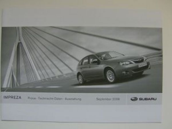 Subaru Impreza Preisliste 9/2008 NEU