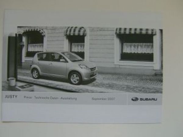 Subaru Justy Preisliste +Technik+Ausstattung 9/2007