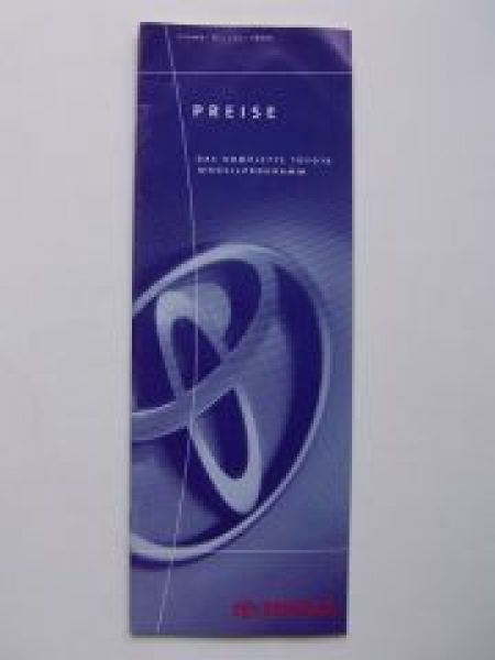 Toyota Preisliste Modellprogramm 1.7.1999