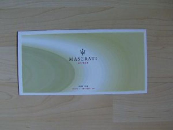 Maserati Spyder Prospekt +Preisliste Oktober 2001 NEU
