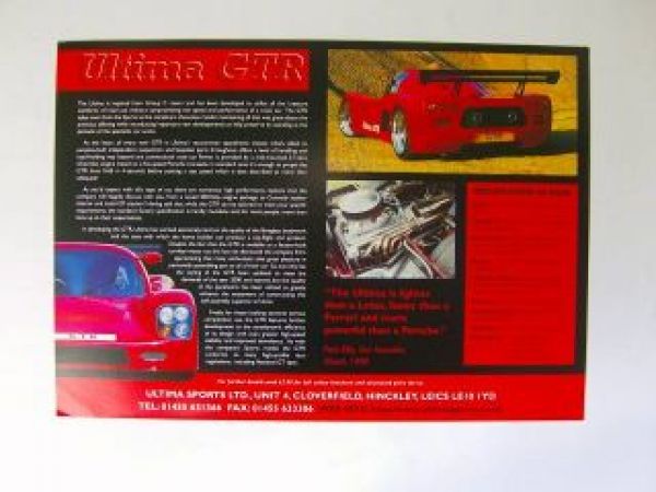 Ultima Sports GTR Prospektblatt UK England 3/1998 NEU