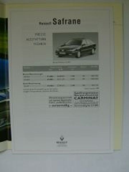 Renault Safrane Prospekt November 1998 +Preise +Carminat