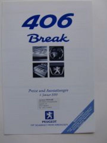 Peugeot 406 Break Preisliste 1.1.2000 NEU