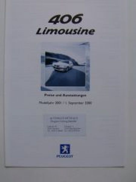 Peugeot 406 Limousine 9/2000 Preisliste
