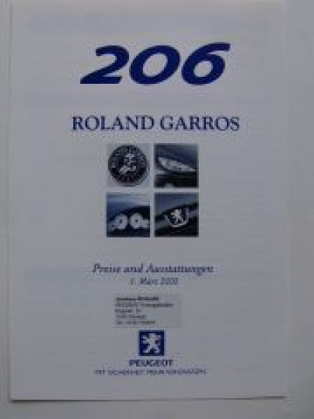 Peugeot 206 Roland Garros Preisliste März 2000