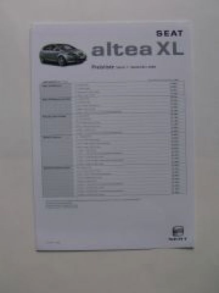 Seat Altea XL Preisliste 9/2008 NEU