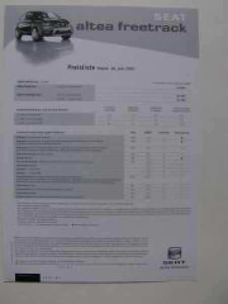 Seat Altea Freetrack Prospekt 7/2007 +Preisliste