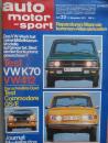 auto motor & sport 23/1972 VW K70,VW 412,Opel Commodore GS/E,Modellautos,Rekord 2100D,Alpine Renault A310,