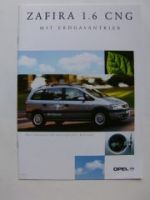 Opel Zafira 1.6 CNG Prospekt Erdgasantrieb August 2001 NEU