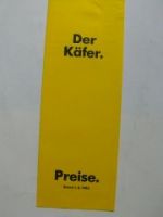 VW Preisliste Käfer 1.August 1983 Rarität